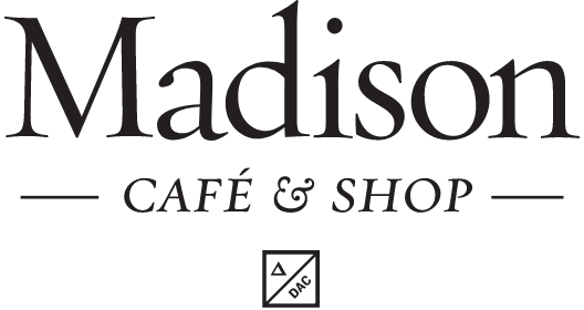 Madison - cafe & shop brandmark with the DAC triangle emblem below the wordmark