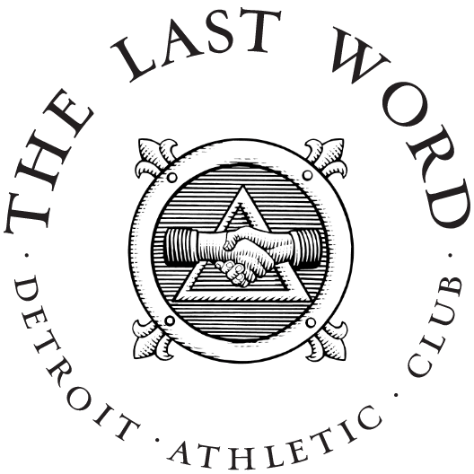 The Last Word brandmark with a hand shake emblem in the center with the wordmark around in a circle