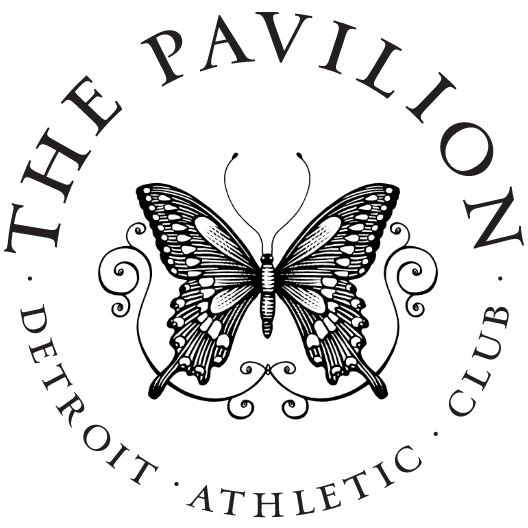 The Pavilion brandmark with a butterfly emblem in the center with the wordmark around in a circle