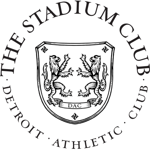 The Stadium Club brandmark with a pair of lions on a shield emblem in the center with the wordmark around in a circle