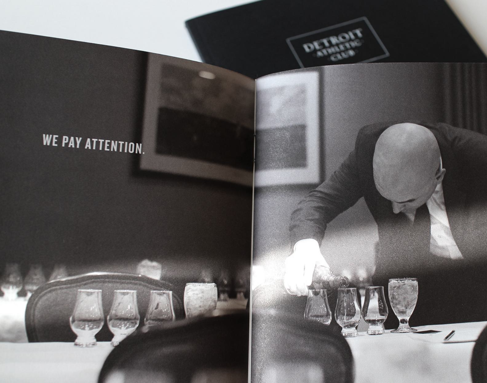 A spread from the brand book - 'We pay attention'