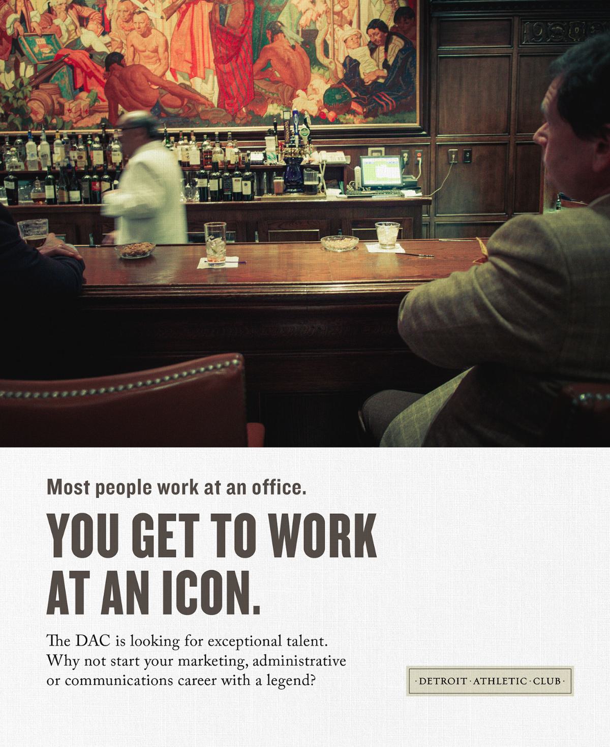 A recruitment poster - 'Most people work at an office. You get to work at an icon.'