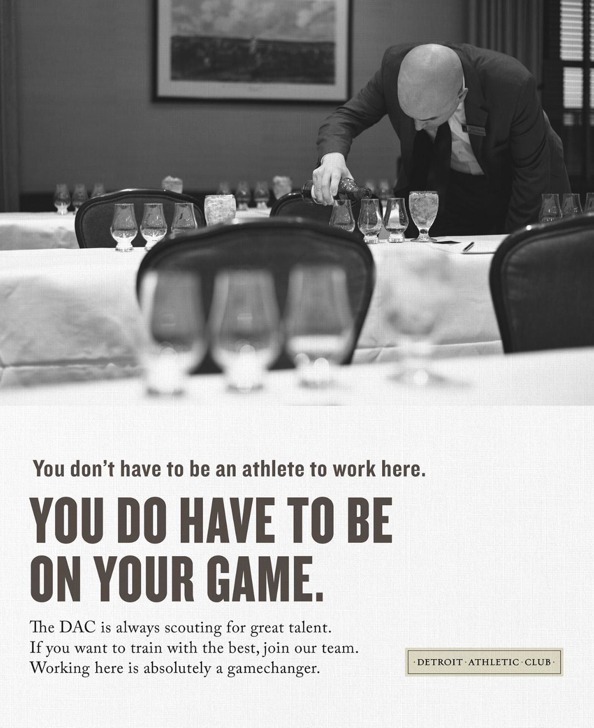 A recruitment poster - 'You don't have to be an athlete to work here. You do have to be on your game.'
