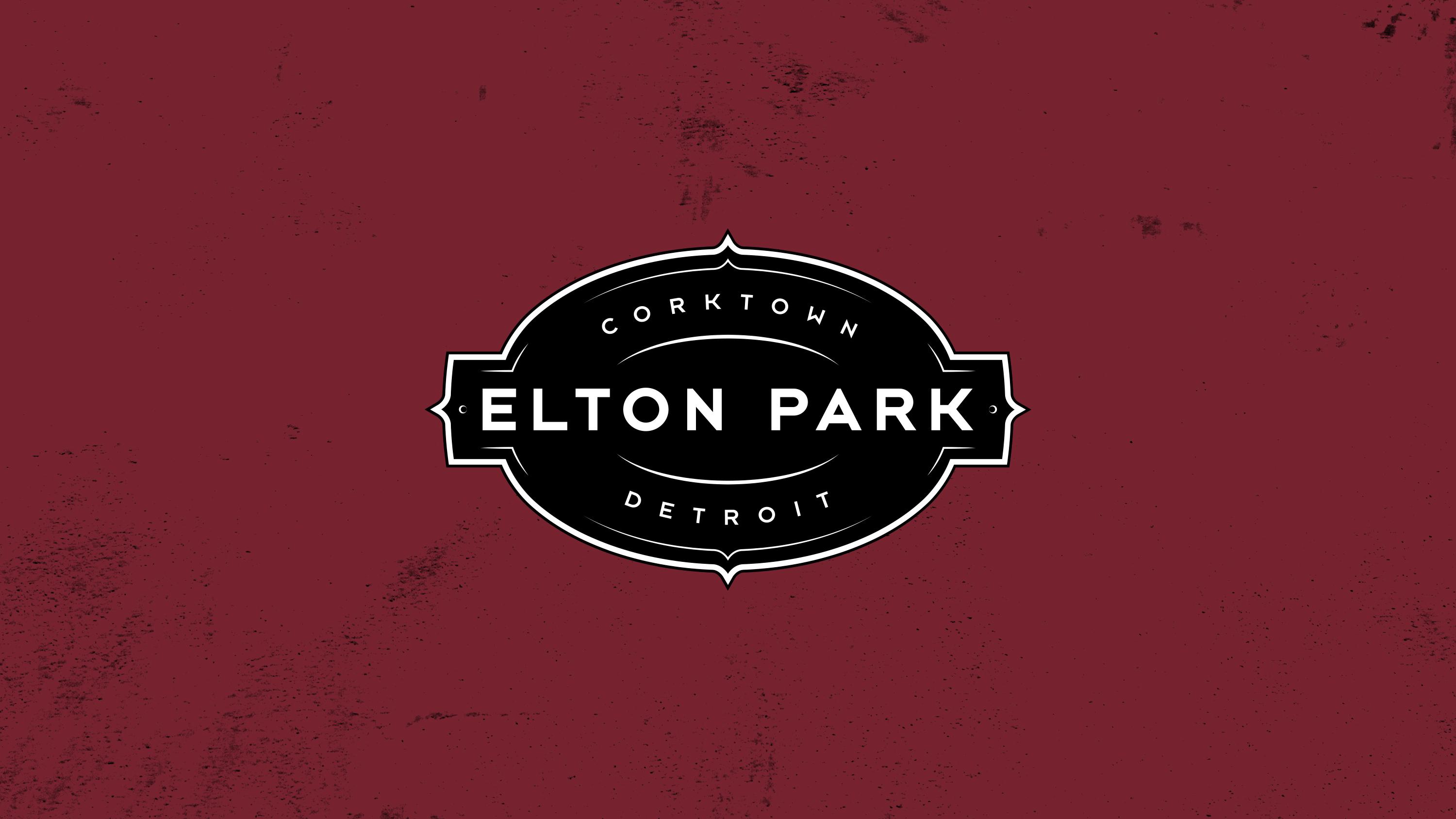Elton Park logo against the signature red background texture