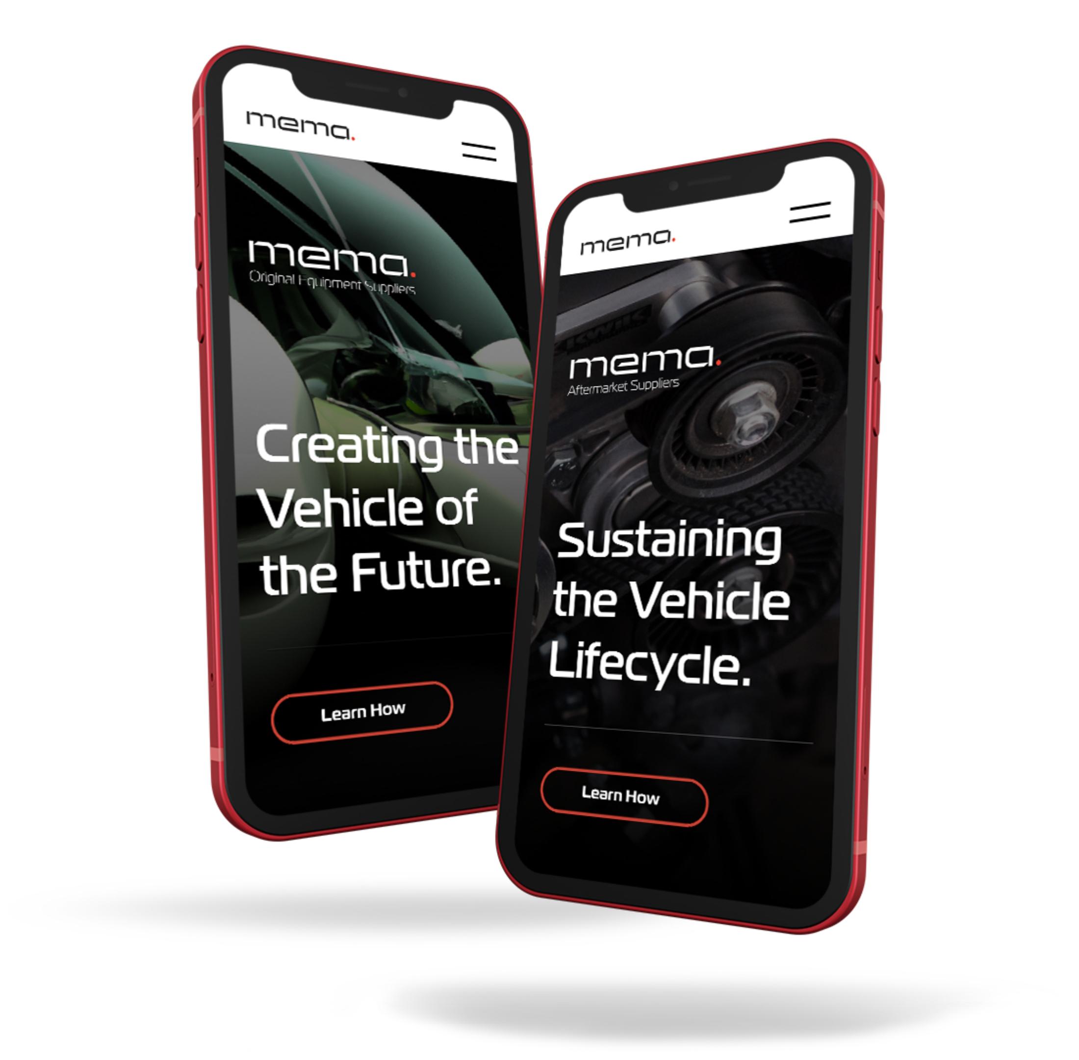 A mockup of MEMA's website on a couple of smart phones